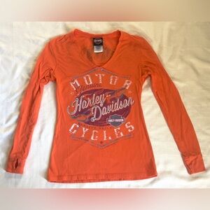 Harley-Davidson Bold Orange Y2K Long Sleeve Tee Size XS